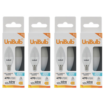 B&Q -  Led Candle E14 (Ses) 470Lm 4.2W (Replaces 40W) 6500K (Daylight) Light BulbPack Of 4