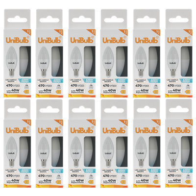 B&Q -  Led Candle E14 (Ses) 470Lm 4.2W (Replaces 40W) 6500K (Daylight) Light BulbPack Of 12