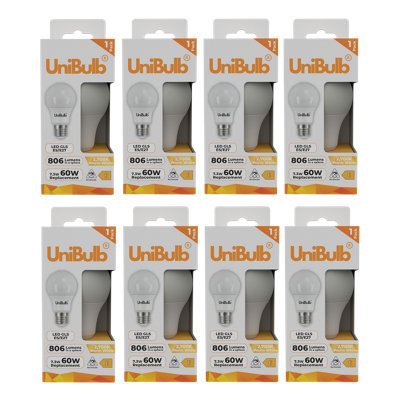 Unibulb Led Gls E27 (Es) 806Lm 7.3W (Replaces 60W) 2700K (Warm White) Light BulbPack Of 8 from B&Q