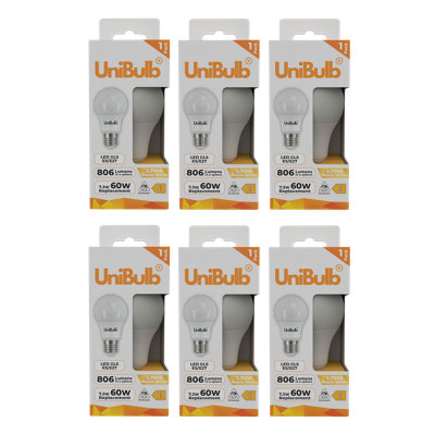 Unibulb Led Gls E27 (Es) 806Lm 7.3W (Replaces 60W) 2700K (Warm White) Light BulbPack Of 6 from B&Q