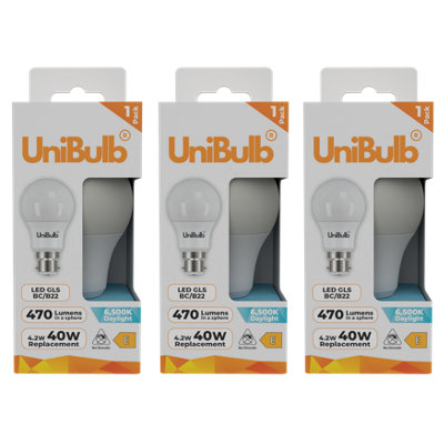 B&Q -  Led Gls B22 (Bc) 470Lm 4.2W (Replaces 40W) 6500K (Daylight) Light BulbPack Of 3
