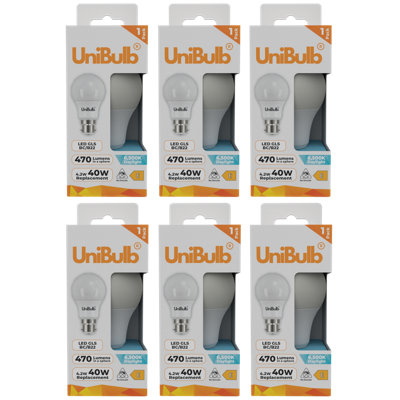B&Q -  Led Gls B22 (Bc) 470Lm 4.2W (Replaces 40W) 6500K (Daylight) Light BulbPack Of 6