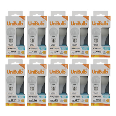 Unibulb Led Gls B22 (Bc) 470Lm 4.2W (Replaces 40W) 6500K (Daylight) Light BulbPack Of 10 from B&Q