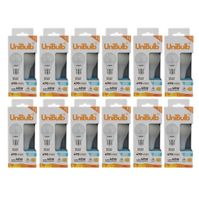 Unibulb Led Gls B22 (Bc) 470Lm 4.2W (Replaces 40W) 6500K (Daylight) Light BulbPack Of 12 from B&Q