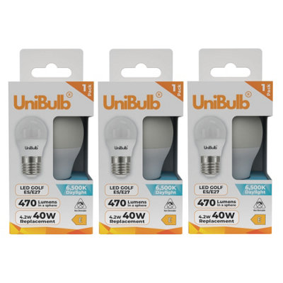 B&Q -  Led Golf Ball E27 (Es) 470Lm 4.2W (Replaces 40W) 6500K (Daylight) Light BulbPack Of 3