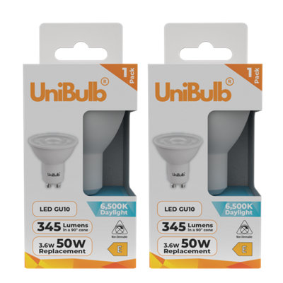 Unibulb Led Gu10 345Lm 3.6W (Replaces 50W) 6500K (Daylight) Spotlight Downlight Light BulbPack Of 2 from B&Q