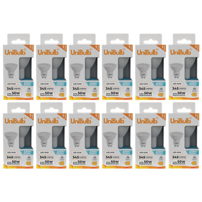 Unibulb Led Gu10 345Lm 3.6W (Replaces 50W) 6500K (Daylight) Spotlight Downlight Light BulbPack Of 12 from B&Q