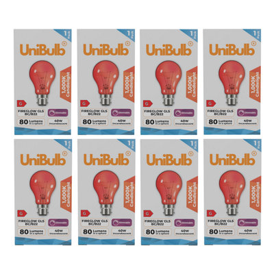 8X Unibulb B22 Gls 40W 1000K Fireglow Red Light BulbPack Of 1 from B&Q
