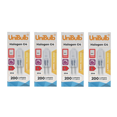 Unibulb Halogen G4 200Lm 20W 2800K (Warm White) Capsule Dimmable Light Bulbs For ChandeliersLamps& OvensPack Of 4 from B&Q