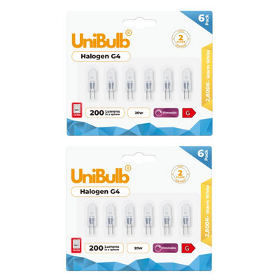 Unibulb Halogen G4 200Lm 20W 2800K (Warm White) Capsule Dimmable Light Bulbs For ChandeliersLamps& OvensPack Of 12 from B&Q