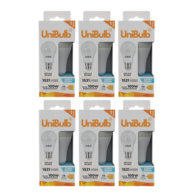 Unibulb Led Gls B22 Bayonet Cap (Bc) 1521Lm 12.6W (Replaces 100W) 6500K (Daylight) Light BulbPack Of 6 from B&Q