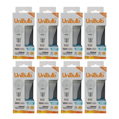 Unibulb Led Gls B22 Bayonet Cap (Bc) 1521Lm 12.6W (Replaces 100W) 6500K (Daylight) Light BulbPack Of 8 from B&Q