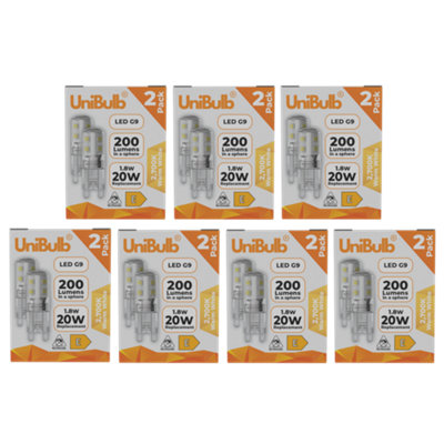 Unibulb Led G9 200Lm 1.8W (Replaces 20W) 2700K (Warm White) Capsule Light BulbPack Of 14 from B&Q