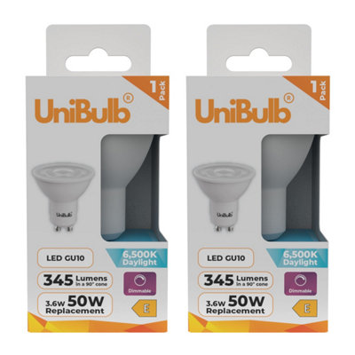 Unibulb Led Gu10 345Lm 3.6W (Replaces 50W) 6500K (Daylight) Dimmable Spotlight Downlight Light BulbPack Of 2 from B&Q