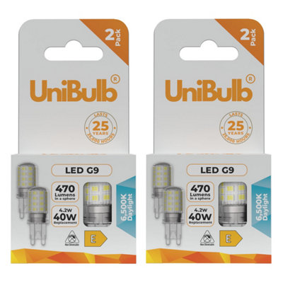 B&Q -  Led G9 470Lm 4.2W (Replaces 40W) 6500K (Daylight) Capsule Light Bulb For ChandeliersCabinets& LampsPack Of 4