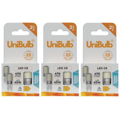 B&Q -  Led G9 470Lm 4.2W (Replaces 40W) 6500K (Daylight) Capsule Light Bulb For ChandeliersCabinets& LampsPack Of 6