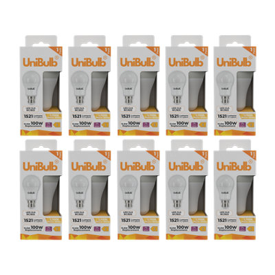 Unibulb Led Gls B22 Bayonet Cap (Bc) 1521Lm 12.6W (Replaces 100W) 2700K (Warm White) Dimmable Light BulbPack Of 10 from B&Q