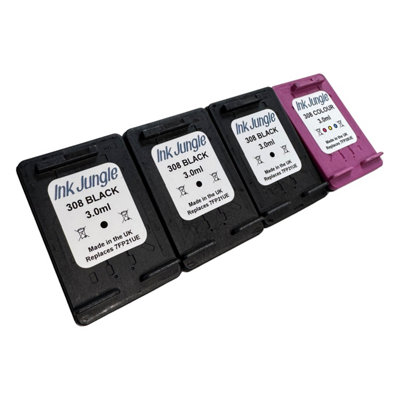 B&Q - 3X  308 Black & 1X Colour Refilled Ink Cartridge