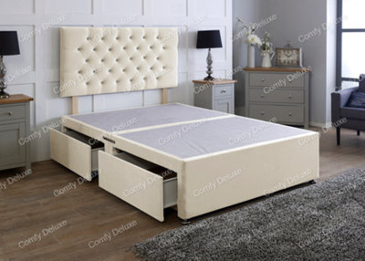 Comfy Deluxe 3Ft Cream Plush   Single Divan Bed Base With Headboard No Drawers from B&Q
