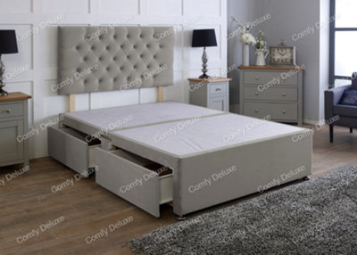 Comfy Deluxe 3Ft Grey Plush   Single Divan Bed Base With Headboard No Drawers from B&Q