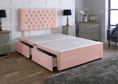 Comfy Deluxe 3Ft Pink  Plush   Single Divan Bed Base With Headboard No Drawers from B&Q