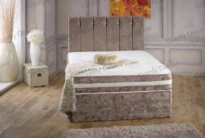 B&Q -  6Ft Superking Truffle Crushed Velvet Divan Bed With Florence 20Inch Headboard & Matching Mattress No Drawers
