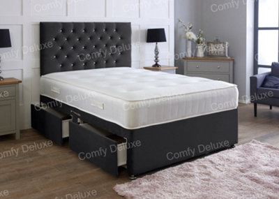 Comfy Deluxe Black Plush 3Ft Single Divan Bed With Mattress And Headboard No Drawers from B&Q