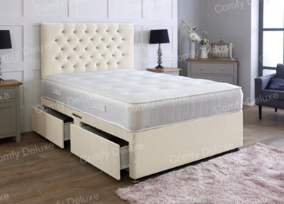 Comfy Deluxe Cream Plush 3Ft Single Divan Bed With Mattress And Headboard No Drawers from B&Q