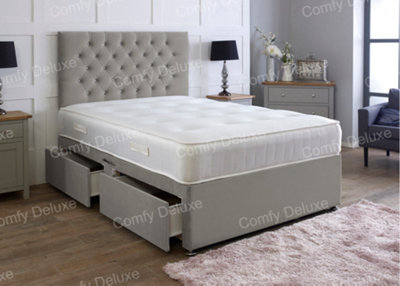 Comfy Deluxe Grey  Plush 3Ft Single Divan Bed With Mattress And Headboard No Drawers from B&Q