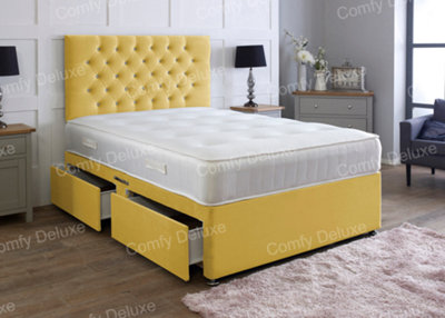 Comfy Deluxe Mustard   Plush 3Ft Single Divan Bed With Mattress And Headboard 2 Drawers Same Side from B&Q