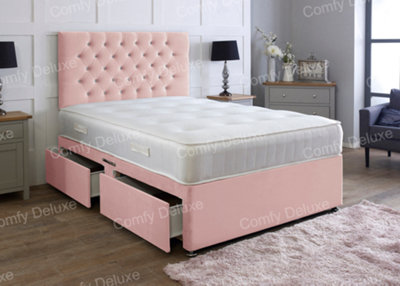 Comfy Deluxe Pink   Plush 3Ft Single Divan Bed With Mattress And Headboard No Drawers from B&Q