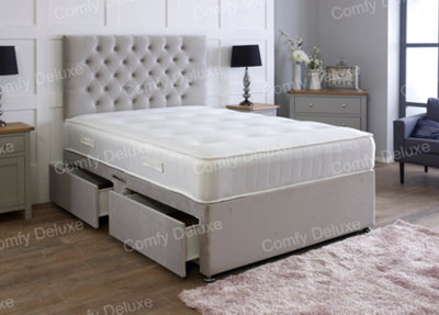 Comfy Deluxe Silver   Plush 3Ft Single Divan Bed With Mattress And Headboard No Drawers from B&Q