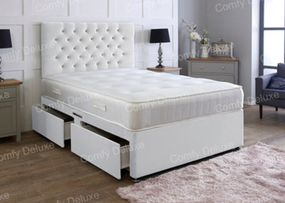 Comfy Deluxe White   Plush 3Ft Single Divan Bed With Mattress And Headboard No Drawers from B&Q