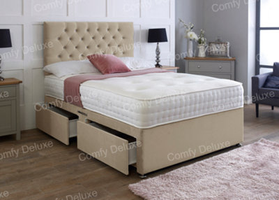 Comfy Deluxe 3Ft Single Mink   Plush Velvet Pocket Divan Bed & Chesterfield Headboard No Drawers from B&Q