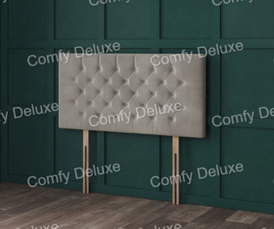 Comfy Deluxe Mustard Plush Chesterfield 3Ft Single Headboard 20Inch Matching Buttons from B&Q