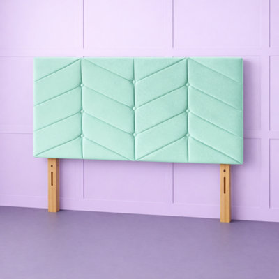 B&Q -  6Ft Superking Rose Duck Egg Plush Velvet 20Inch Headboard