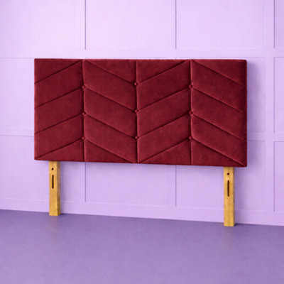 Comfy Deluxe 4Ft6 Double Rose Maroon Plush Velvet 26Inch Headboard from B&Q