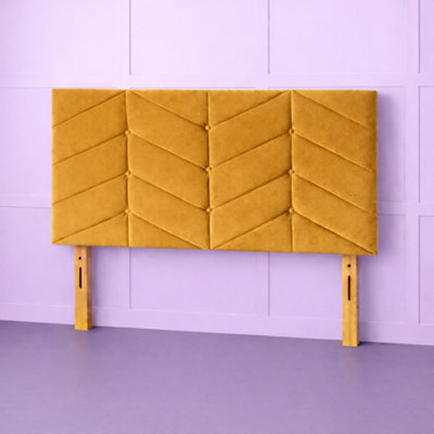 Comfy Deluxe 5Ft Kingsize Rose Mustard Plush Velvet 26Inch Headboard from B&Q