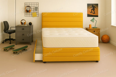 Comfy Deluxe Mustard Plush Divan Bed With Headboard And Footboard 4Ft6  Double Storage 4 Drawers from B&Q