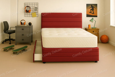 Comfy Deluxe Maroon Plush Divan Bed With Headboard And Footboard 4Ft6  Double Storage No Drawers from B&Q