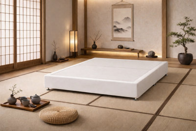 Comfy Deluxe Japanese Low Platform White Plush Bed 4Ft6 Double from B&Q