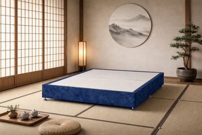 Comfy Deluxe Japanese Low Platform Blue Plush Bed 4Ft6 Double from B&Q