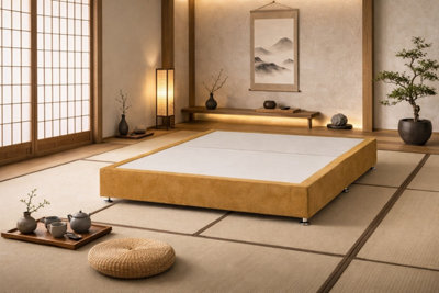 Comfy Deluxe Japanese Low Platform Mustard Plush Bed 4Ft6 Double from B&Q