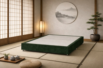 Comfy Deluxe Japanese Low Platform Green Plush Bed 4Ft6 Double from B&Q