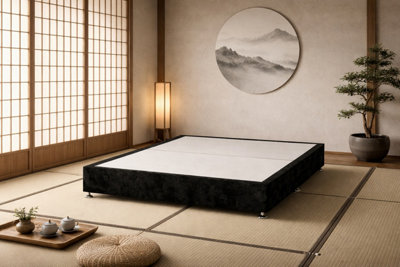 Comfy Deluxe Japanese Low Platform Black Plush Bed 4Ft6 Double from B&Q