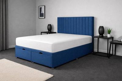Comfy Deluxe Double 4Ft6 Blue Apollo Plush Foot Lift Ottoman Bed Set
