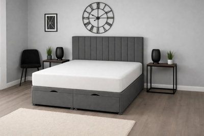 Comfy Deluxe Small Single 2Ft6 Grey Apollo Plush Foot Lift Ottoman Bed Set