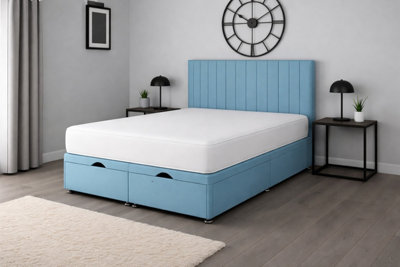 B&Q -  Small Single 2Ft6 Sky Blue Apollo Plush Foot Lift Ottoman Bed Set