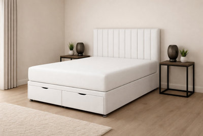 Comfy Deluxe Small Single 2Ft6 White Apollo Plush Foot Lift Ottoman Bed Set
