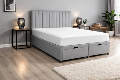 Comfy Deluxe Small Single 2Ft6 Silver Apollo Plush Foot Lift Ottoman Bed Set